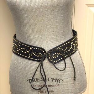 Brown Leather Belt with Ivory Stitching